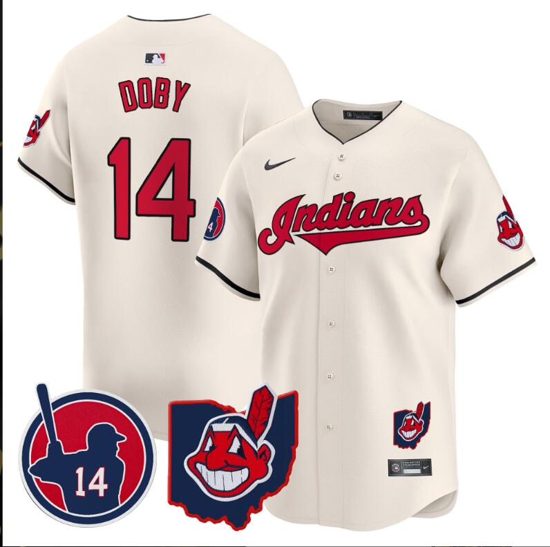 Men Cleveland Indians 14 Doby cream Vapor Limited 2024 Nike MLB Jersey